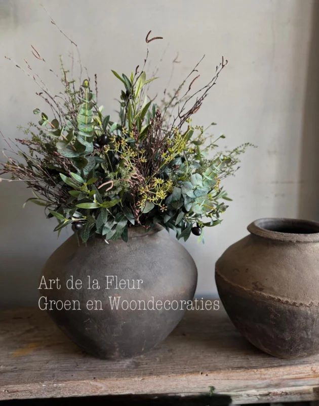 Kunst groen boeket lekker vol, Art de la Fleur, bij Mahieu&Merckx