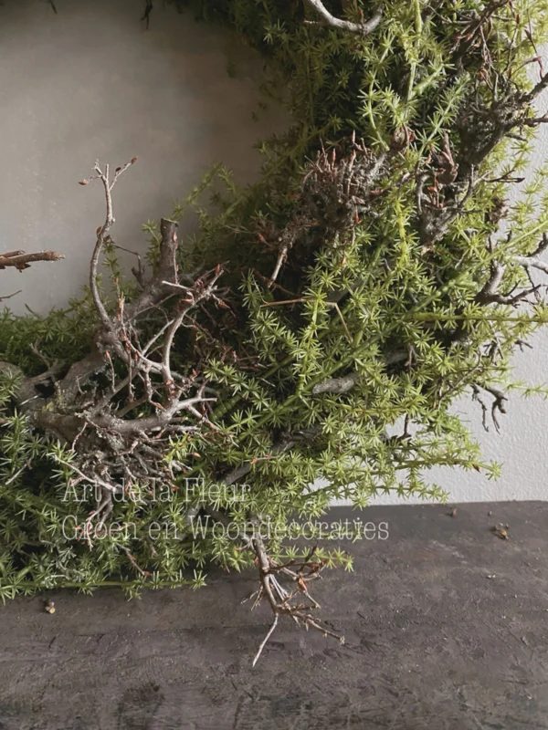 Krans met mos, Bonsai en kunst asparagus +/- 45 à 50 cm, detail 2
