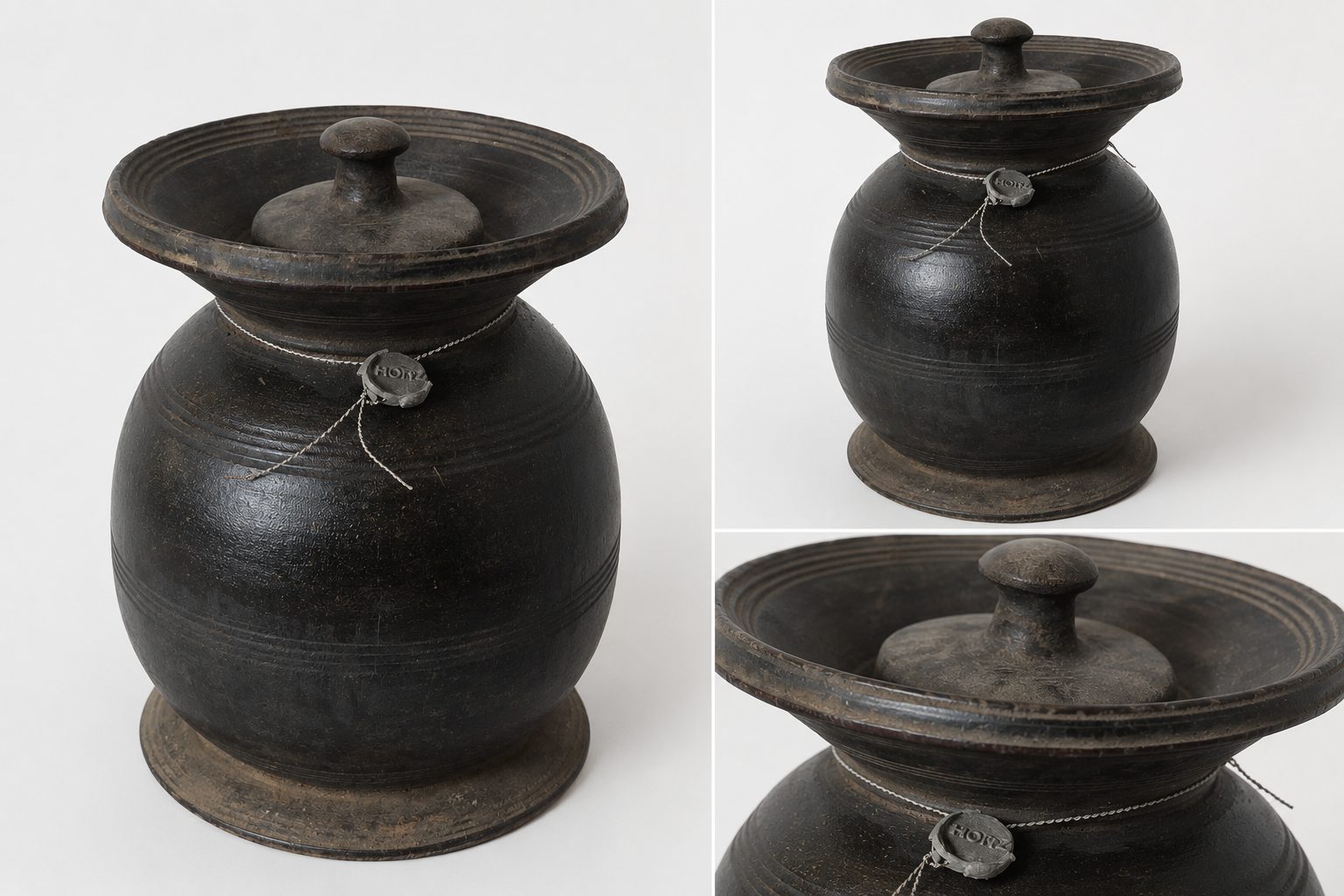Oude houten pot met deksel, detail 2