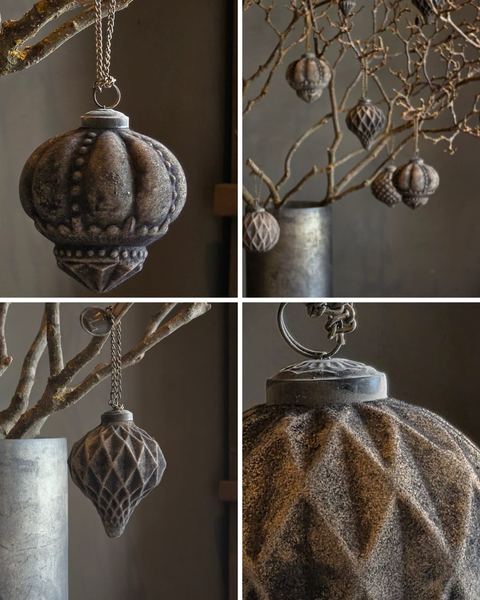 Kerstbal honinggraat camel velvet, detail 4