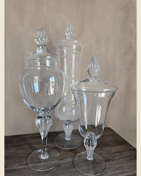 Set van 3 glazen apothekerspotten met sierlijke deksels, Atelierselectie, bij Mahieu&Merckx