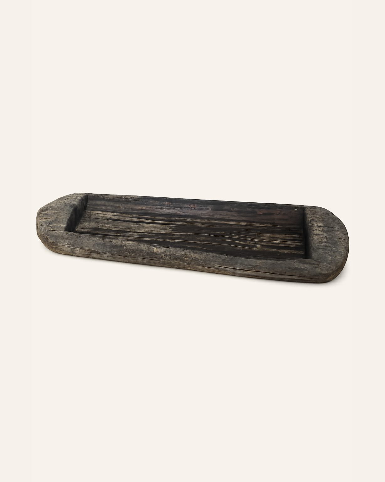 Oude massief houten trog met authentiek patina, Atelierselectie, bij Mahieu&Merckx